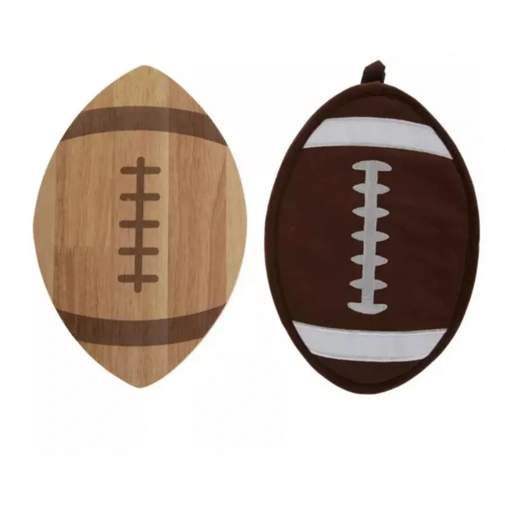 New! Football Pot Holder and Wood Trivet Set for Tailgate or Super Bowl Party